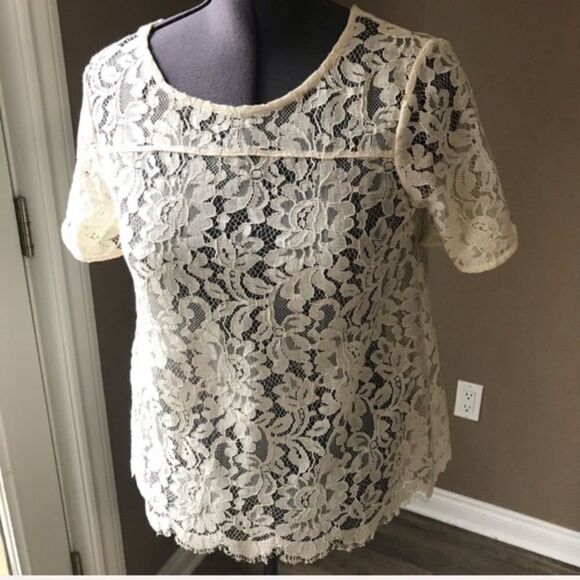3/$25 NWT LOFT Lace Top Ivory M - Picture 1 of 8